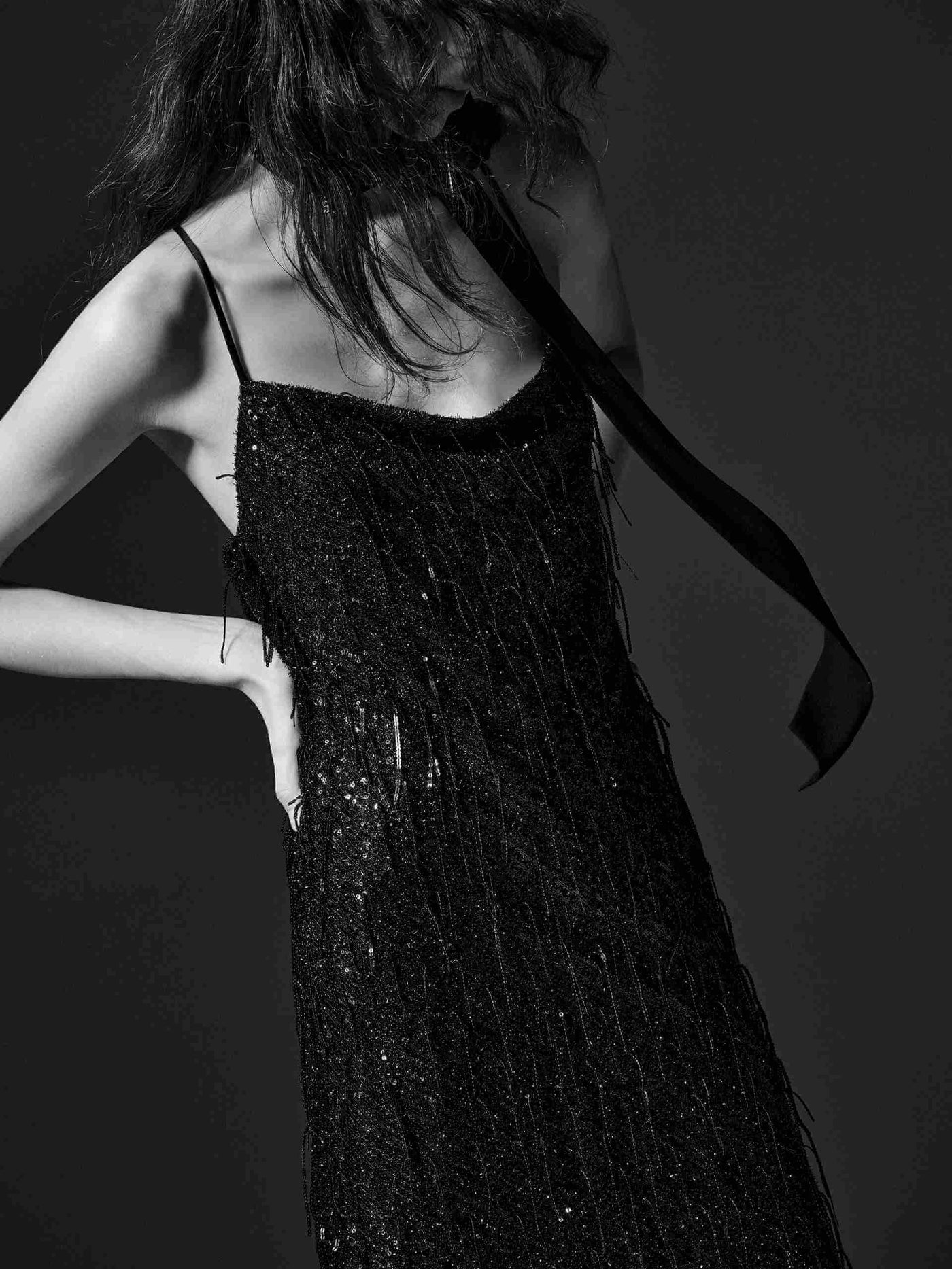 A-line Spaghetti Straps Sheer Beaded Mocha Coco Maxi Evening Dress
