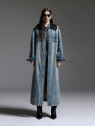 MO&Co. Noir Women's Oversized Longline Vintage Blue Denim Coat