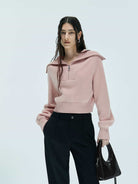 MO&Co. X Coperni Collection | Women's Wide Lapel Zip Detail Pullover in Pink