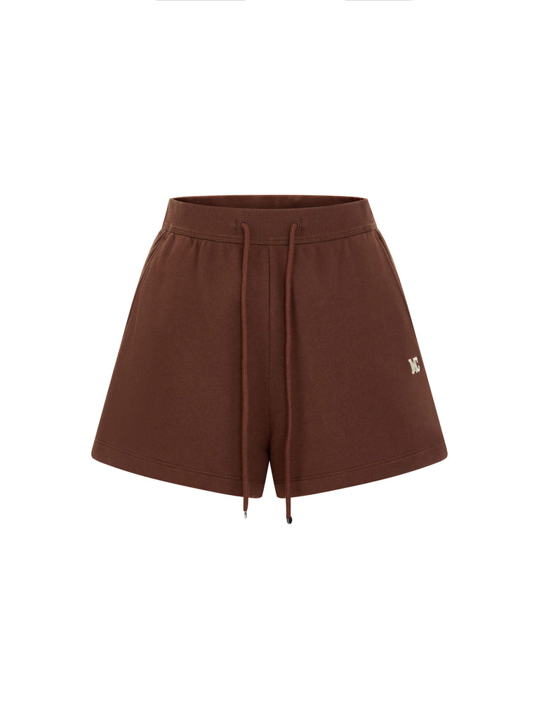 MO&Co. Women's Brown Cotton Casual Drawstring Waist Sweat Shorts