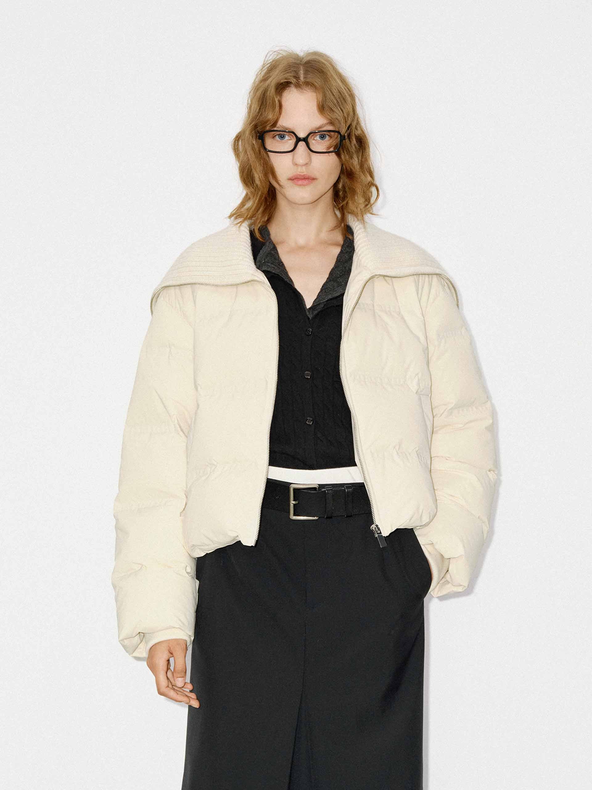 MO&Co. Women's Wool Collar Cropped Puffer Down Jacket