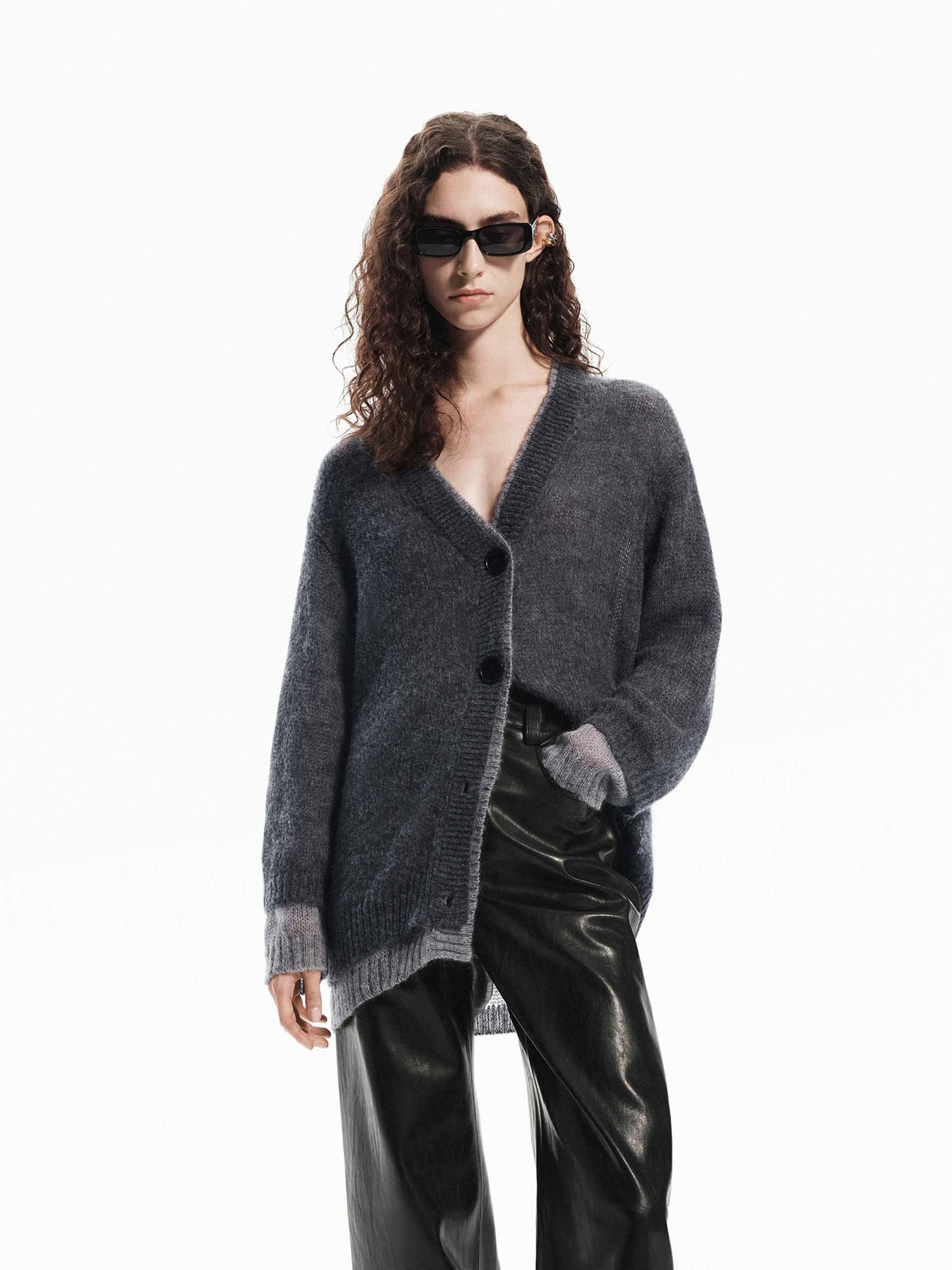 トップス SOLARIS&Co. MOHAIR CARDIGAN OVY 19so Layered Detail Loose Cardigan SOLARIS&Co. MOHAIR CARDIGAN OVY 19so