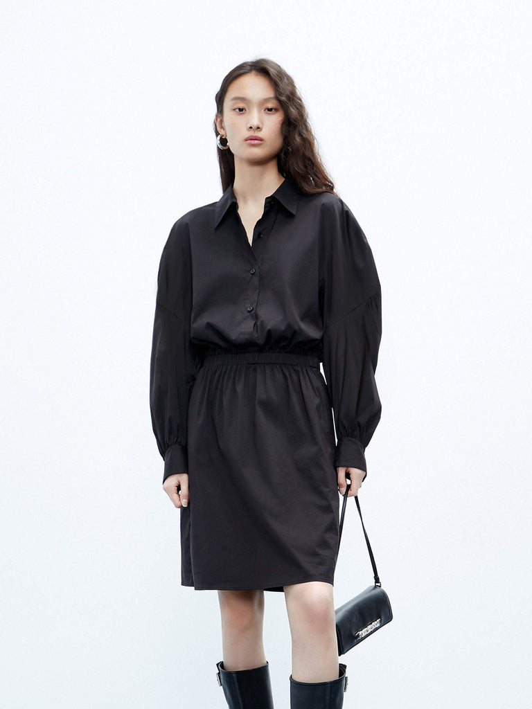MO&Co. Women's Black Cut Out Detail Mini Shirt Dress with Long Sleeve