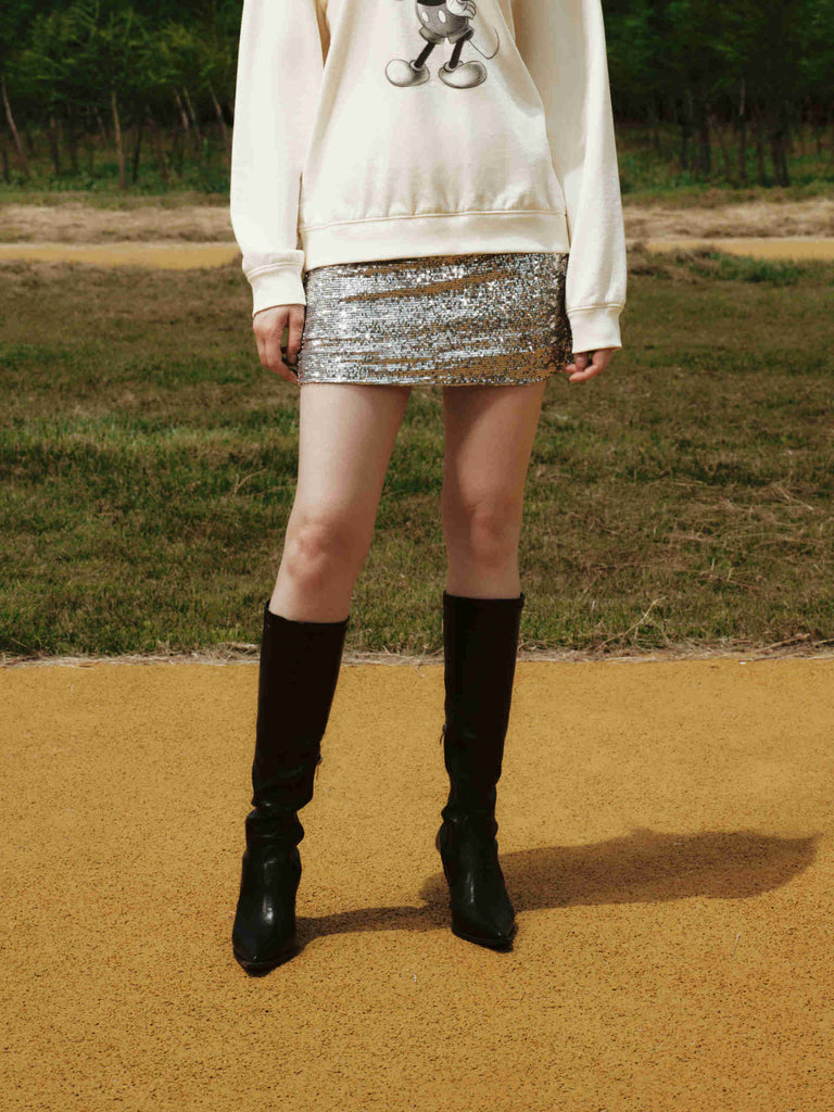 MO&Co. Women's Sparkly Sequin Mini Skirt Silver