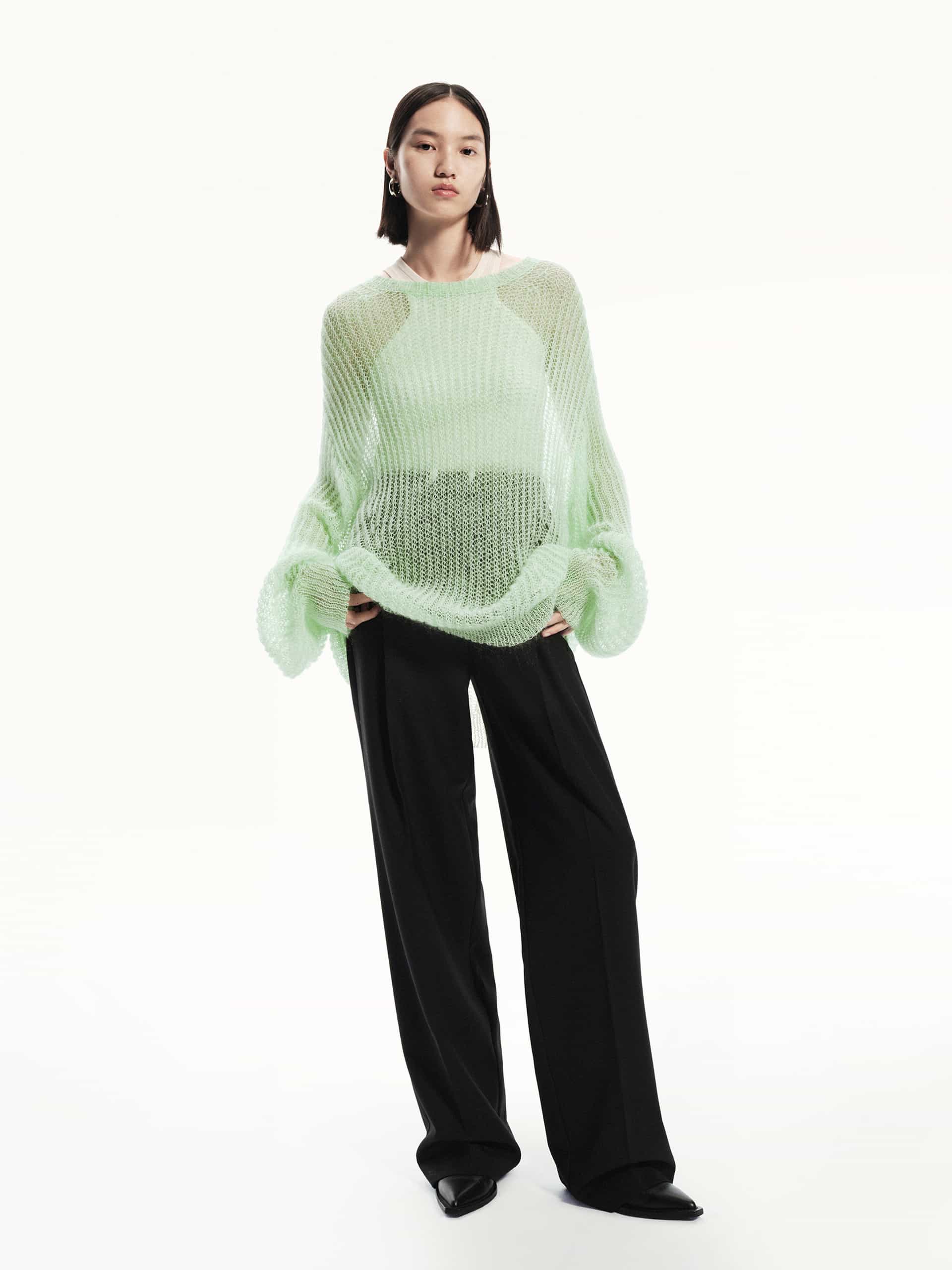 MO&Co. Women's Sheer Crochet knit Sweater