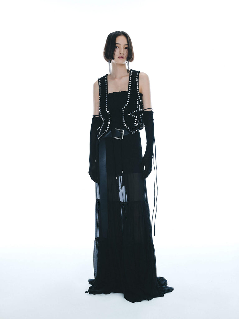 MO&Co. Noir Collection Women's Rivet Embellished Cotton Waistcoat Black