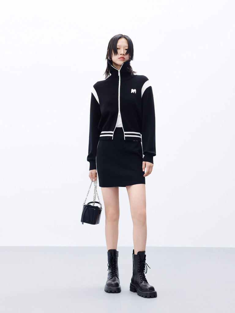 MO&Co. Women's Wool Blend Contrast Knitted Mini Skirt in Black