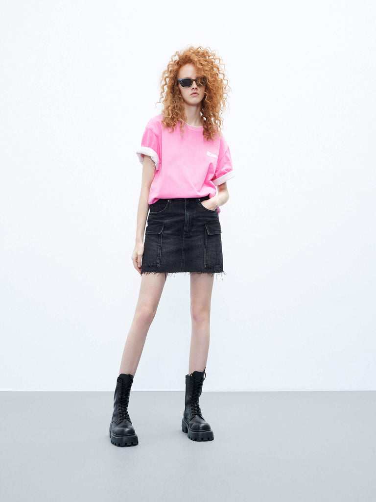 MO&Co. Women's Drop Shoulder Cotton Short Sleeves T-shirt in Pink