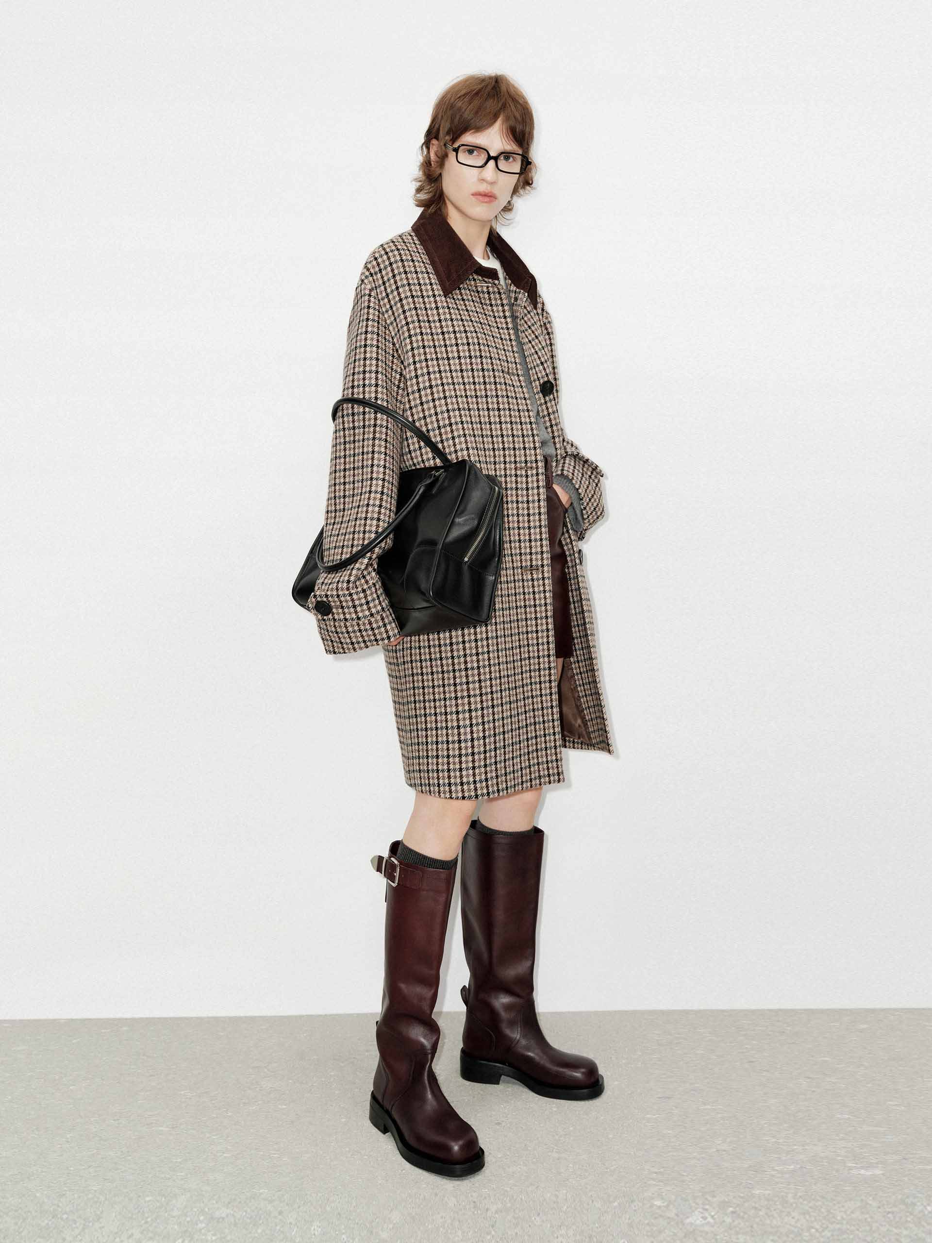 MO&Co. Women's Houndstooth Wool Midi Coat