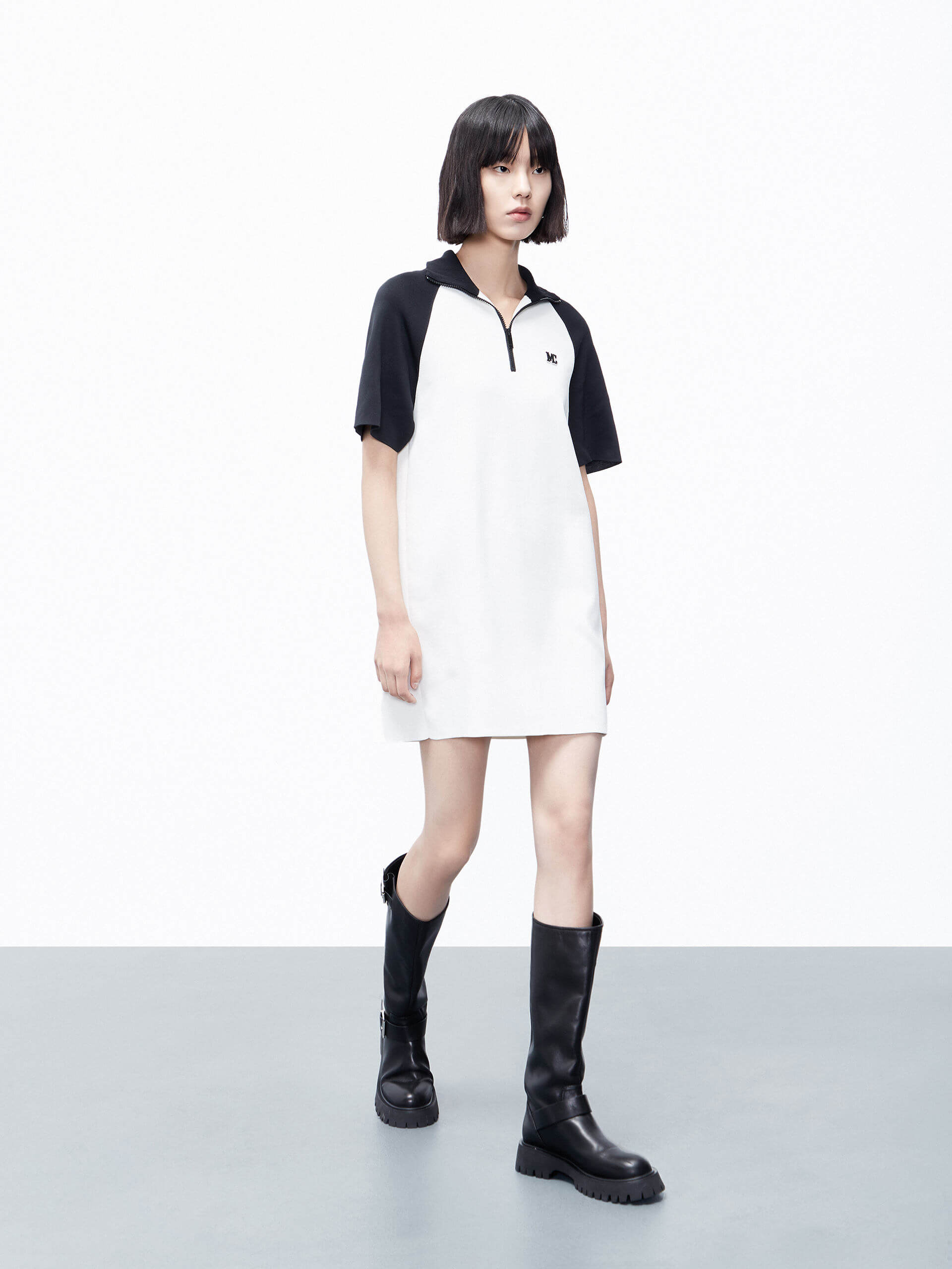 MO&Co. Women's Raglan T-Shirt Dress Mini with Black and White