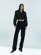 MO&Co. X Coperni Collection | Women's Cutout Detail Cropped Jacket in Black