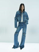 MO&Co. X Coperni Collection | Women's Paneled Straight Leg Blue Jeans