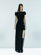 MO&Co. X Coperni Collection | Women's Asymmetric Draped Maxi Dress in Black