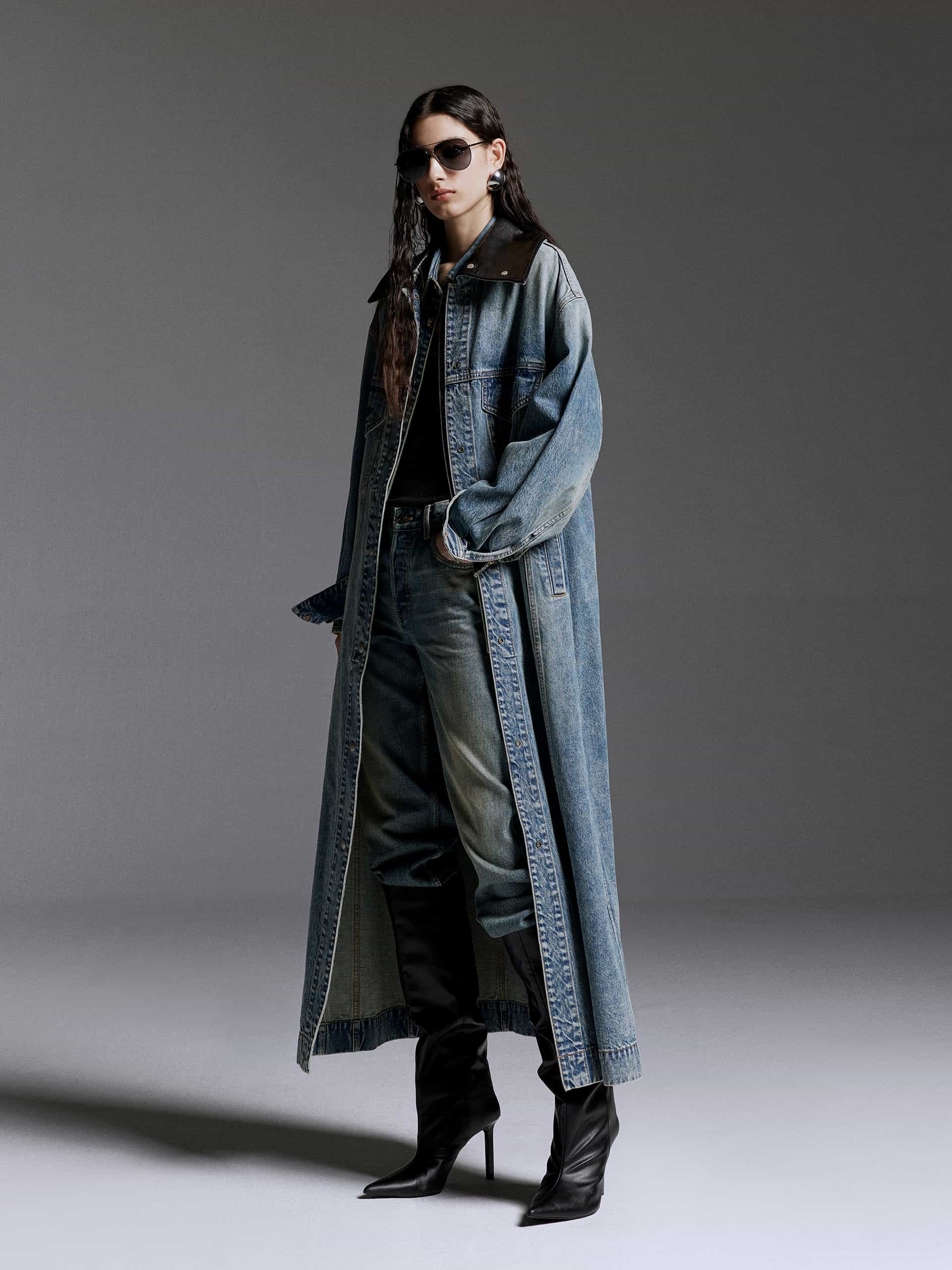 MO Co. Women s Oversized Longline Denim Coat Blue Size M