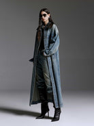 MO&Co. Noir Women's Oversized Longline Vintage Blue Denim Coat