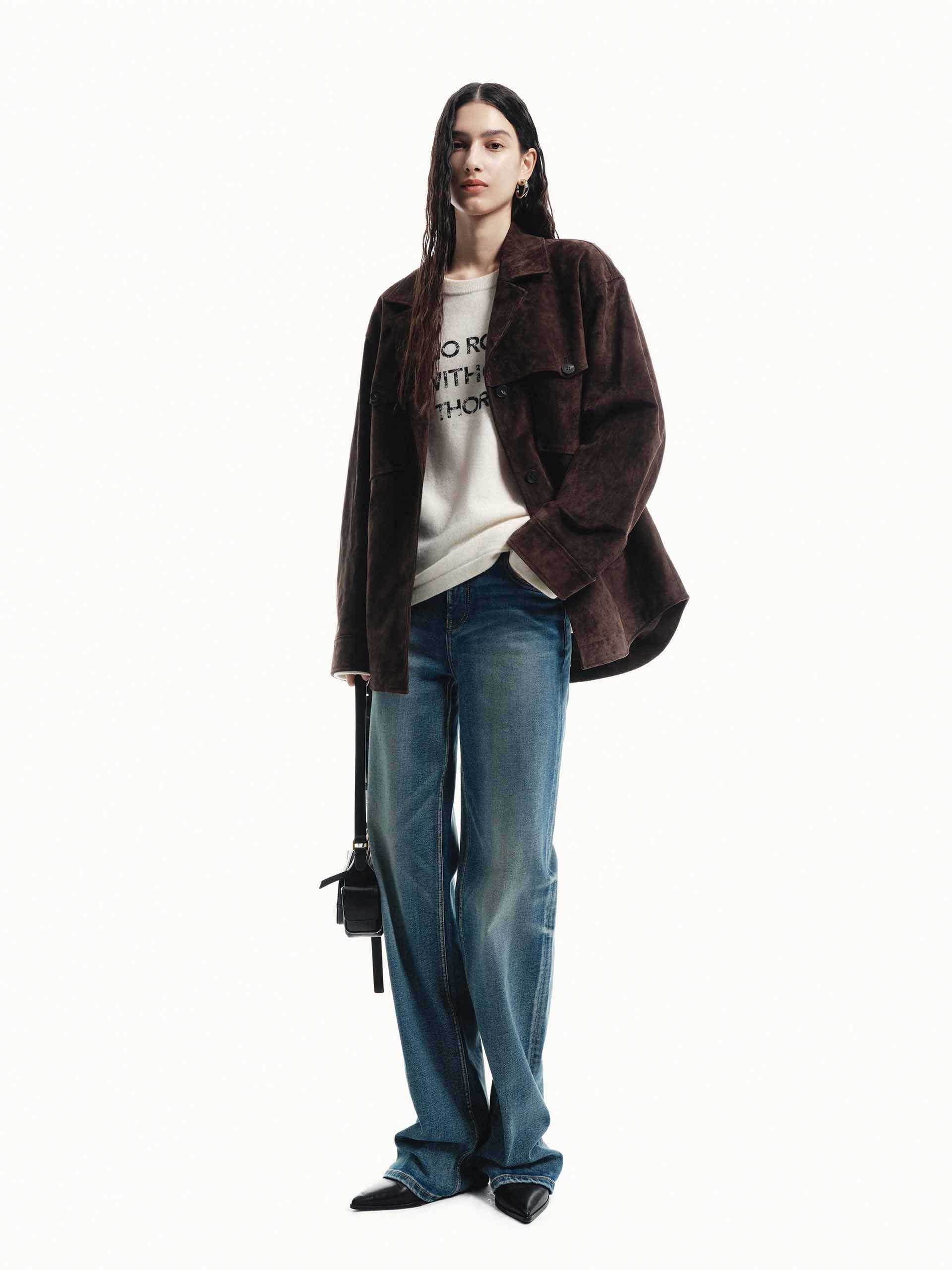 MO&Co. Women's Front Pocket Suede Coat