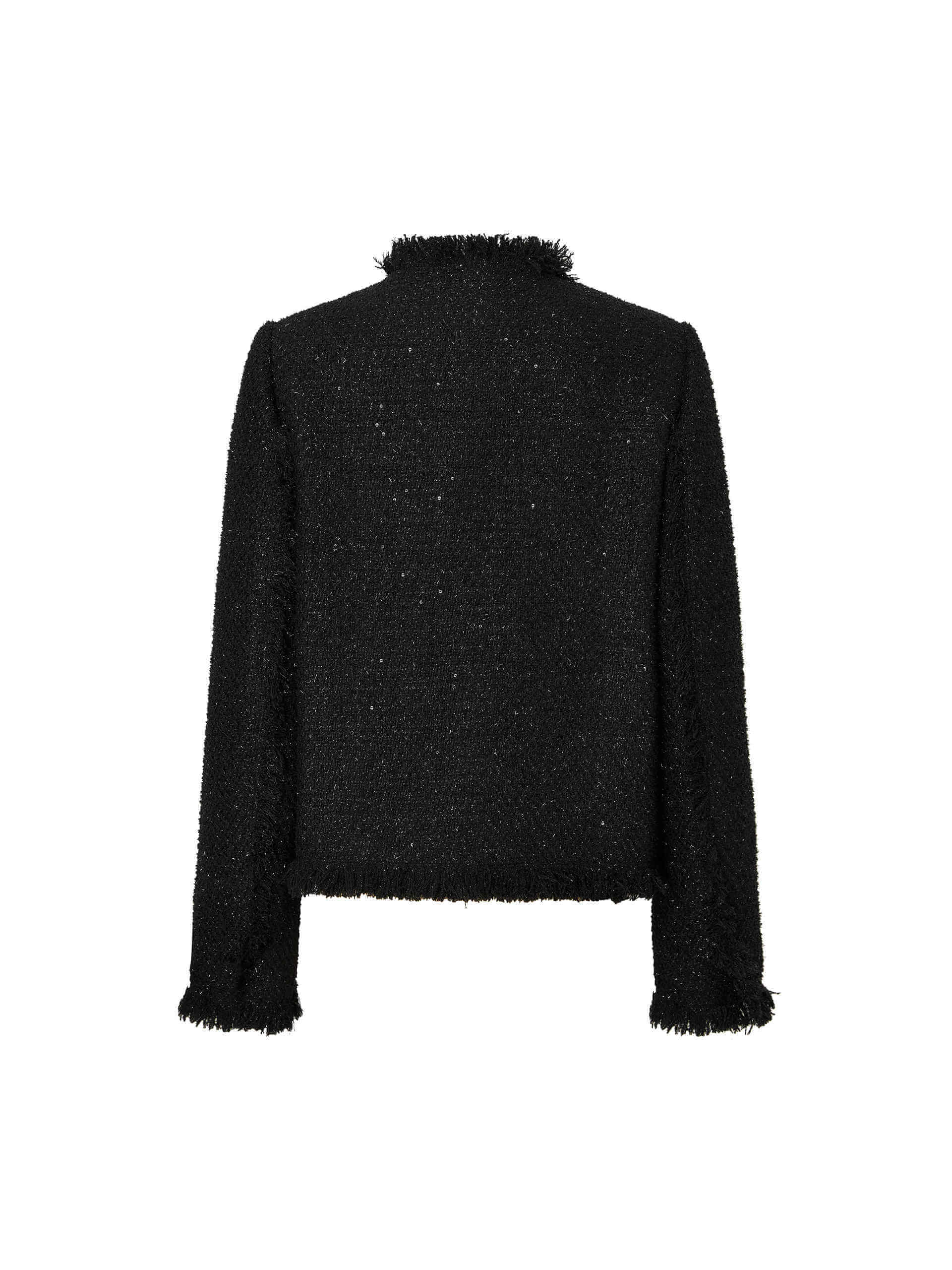 MO&Co. Women's Sequin-embellishment Frayed Trim Tweed Jacket in Black