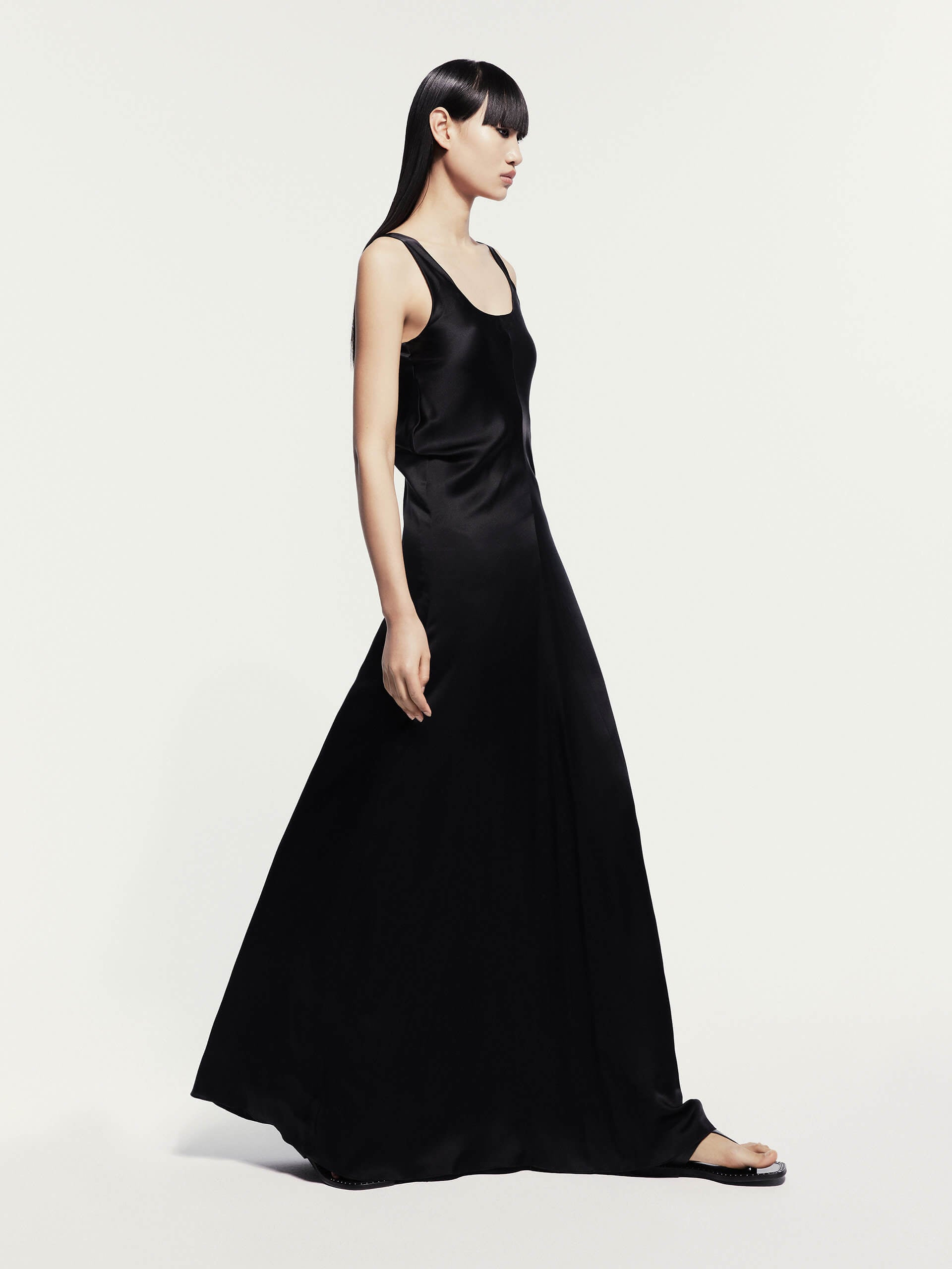 silk dress black Lunya Stand out from the rest in this chocolate satin lace up back maxi slip dress MO&Co. Women's Open Back Silk