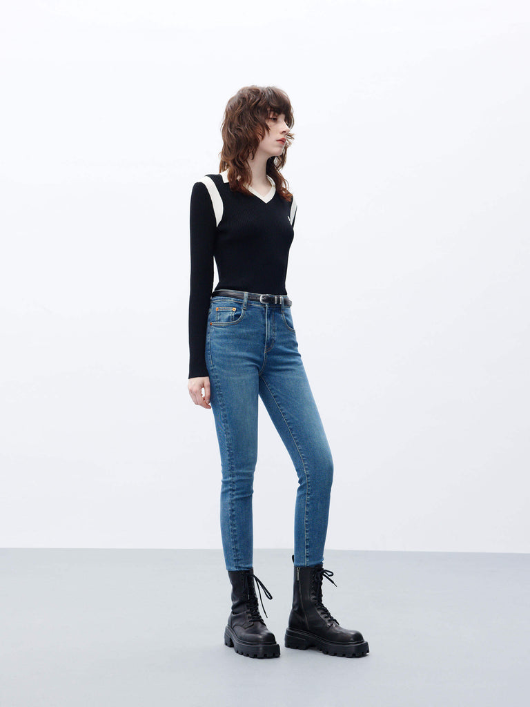MO&Co. Women's Blue High Rise Skinny Jeans