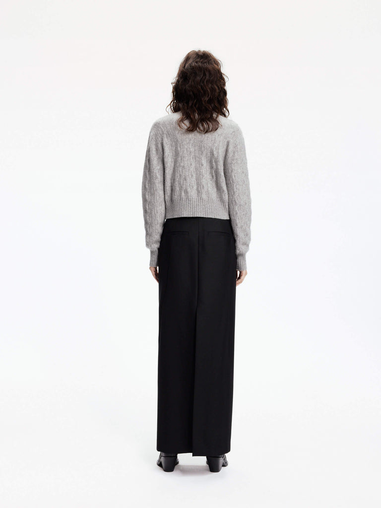 MO&Co. Women's Back Slit Wool Blend Black Maxi Skirt features straight cut