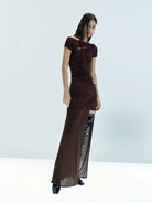 MO&Co. X Coperni Collection | Women's Asymmetric Draped Maxi Dress in Brown