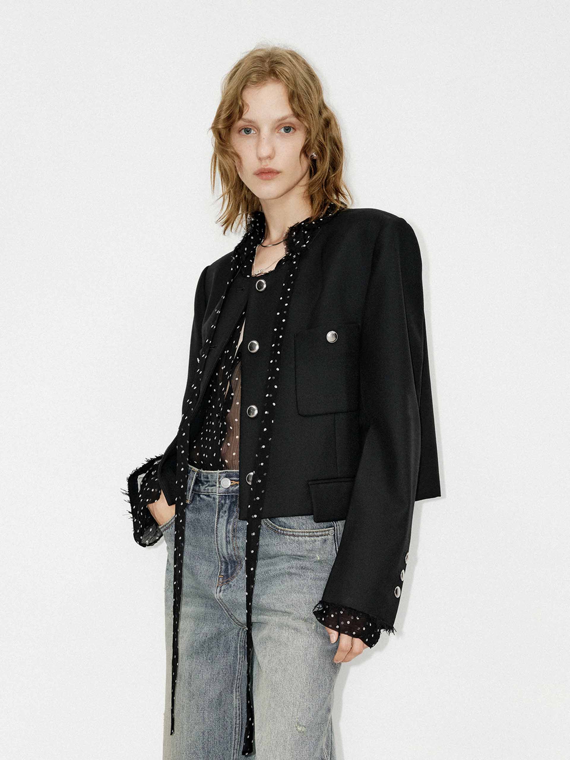 MO&Co. Women's Boxy Fit Collarless Jacket