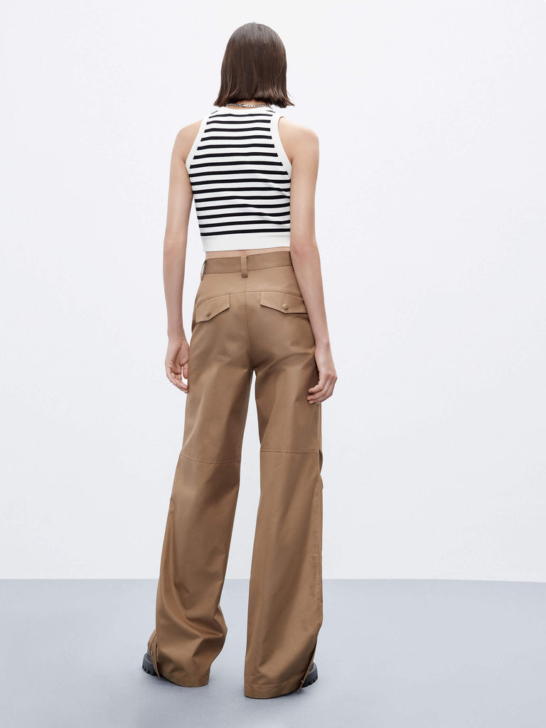 MO&Co. Women's High Waisted Knee Pleated Straight Pants Urbancore  in Camel