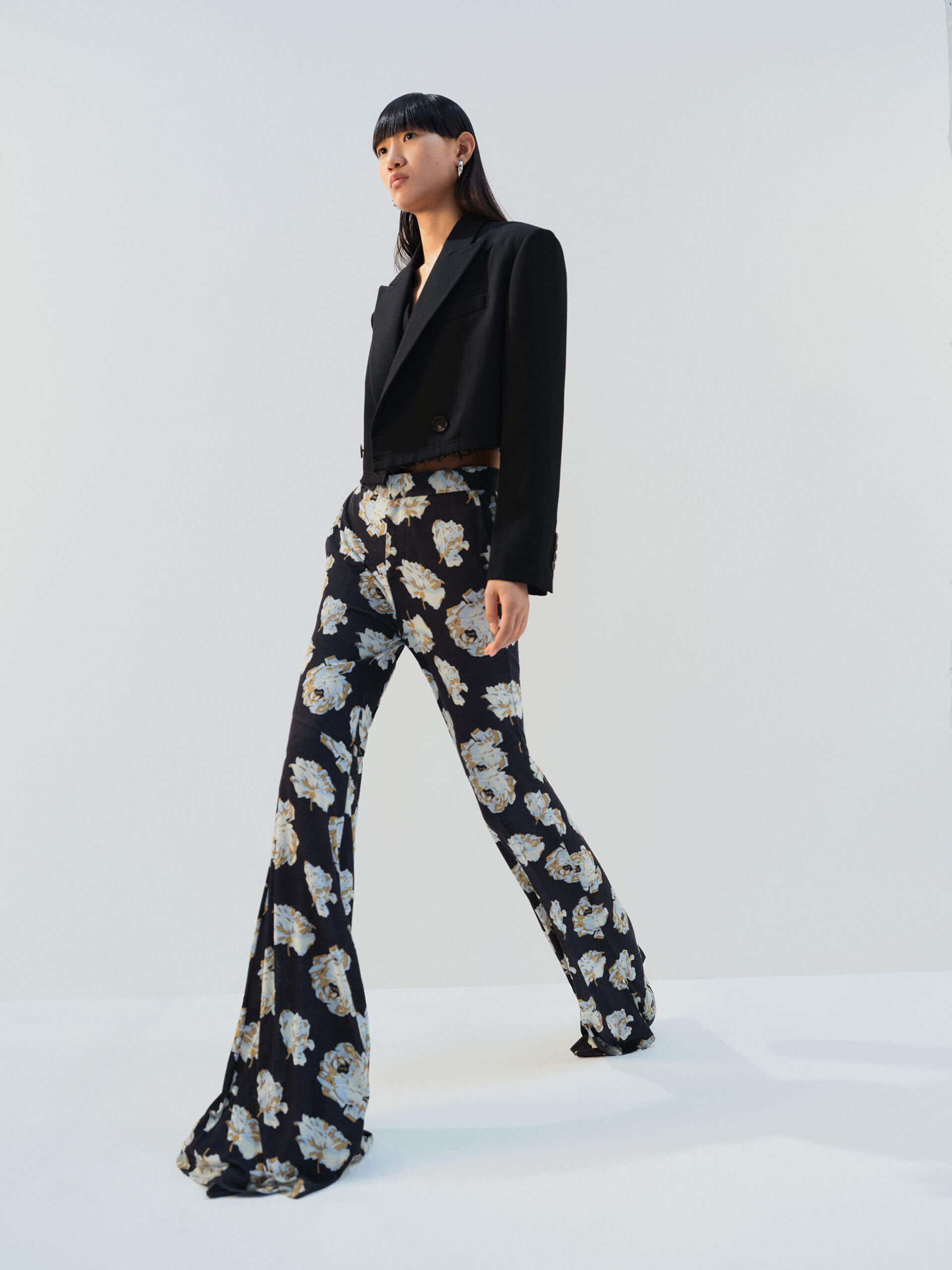 MO&Co. Noir Women’s Floral Printed Full Length Flared Pants
