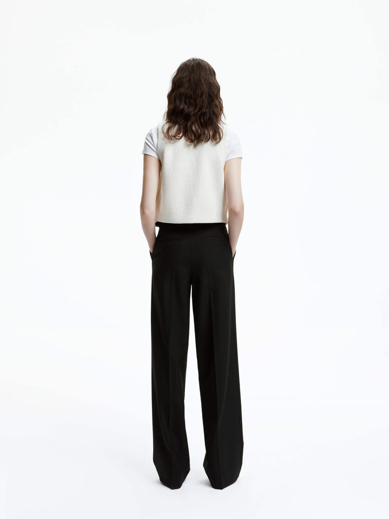 MO&Co. Women's Wide Leg Wool Blend Full Length Trousers Black