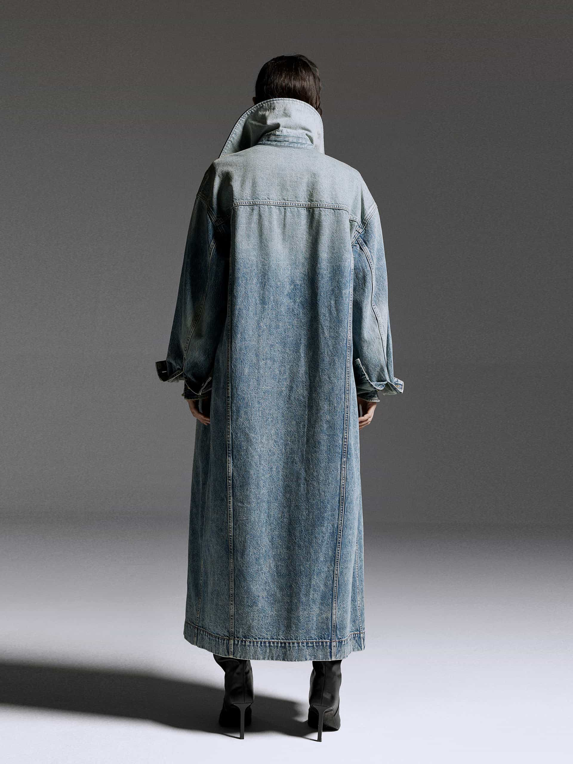 MO&Co. Noir Women's Oversized Longline Vintage Blue Denim Coat