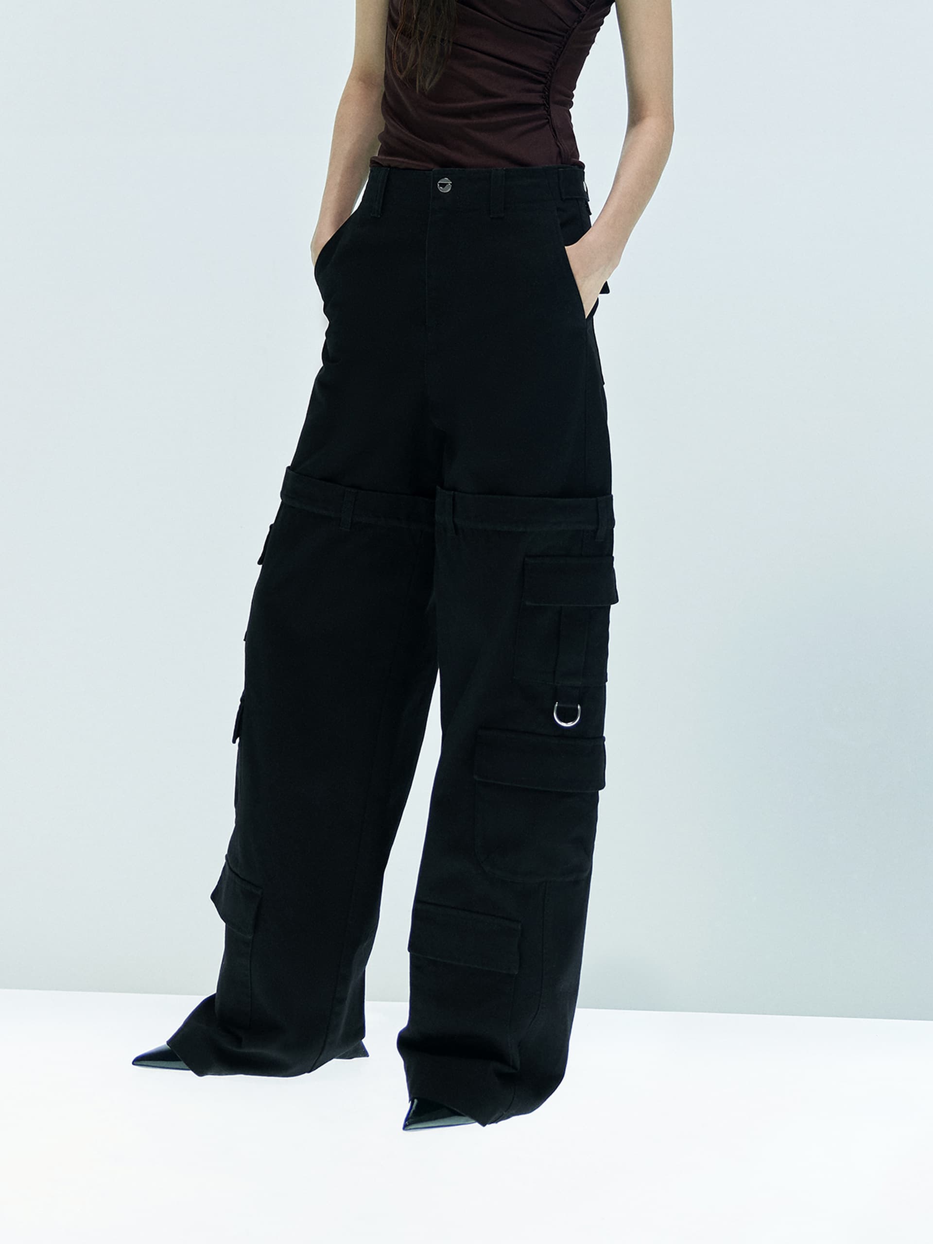 MO&Co. X Coperni Collection | Women's Paneled Detail Cargo Pants in Black