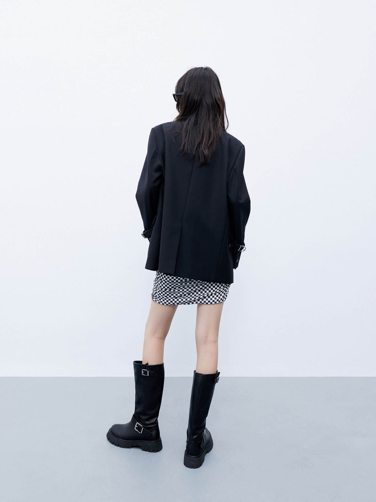 MO&Co. Women's Tailored Wool Blend Single Breasted Blazer in Black