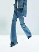 MO&Co. X Coperni Collection | Women's Paneled Straight Leg Blue Jeans