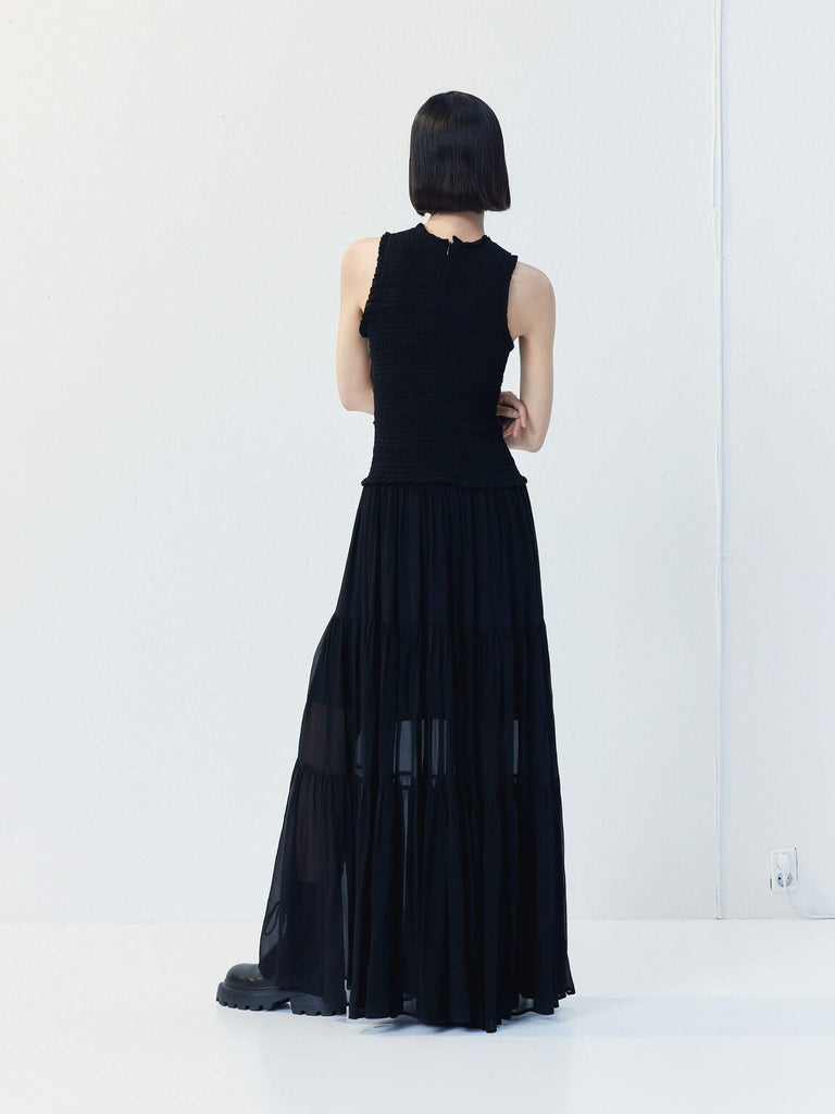 MO&Co. Women's Black Sleeveless Smocked Maxi Dress