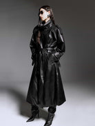 MO&Co. Noir Women's Belted Ovine Leather Trench Coat in Black