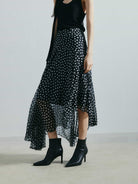 MO&Co. Noir Women's Asymmetric Polka Dot Midi Silk Skirt