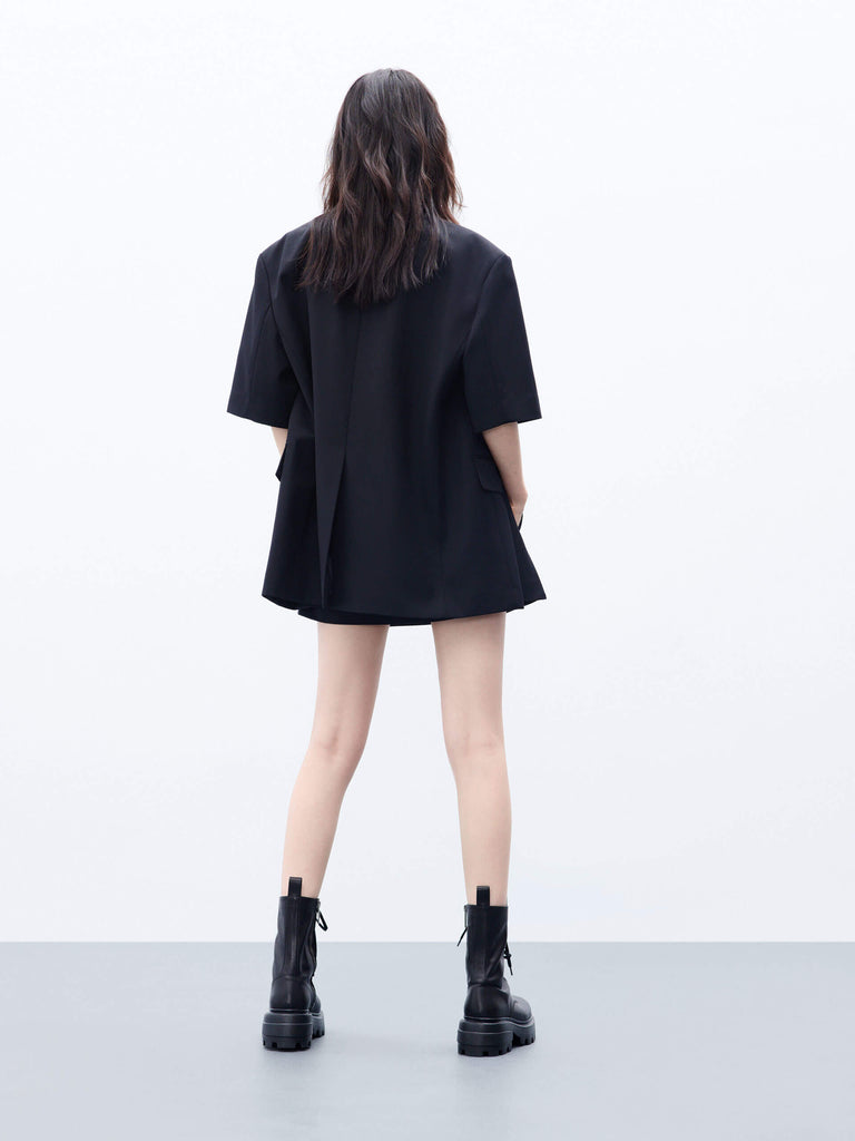 MO&Co. Women's Black Short Sleeves Oversized Blazer