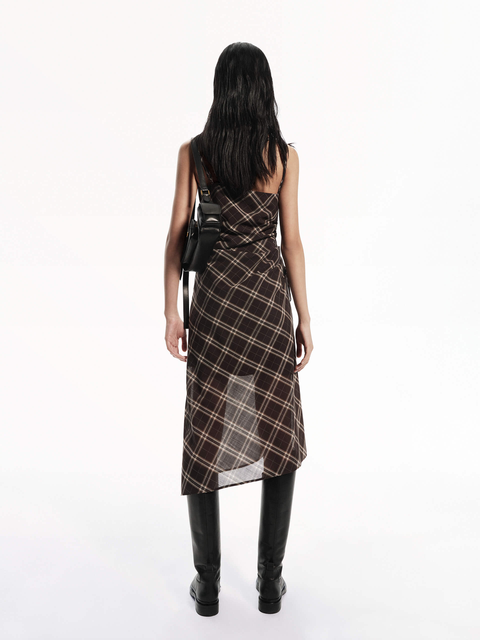 MO&Co. Women's Plaid Pattern Cami Dress Slit Detailed