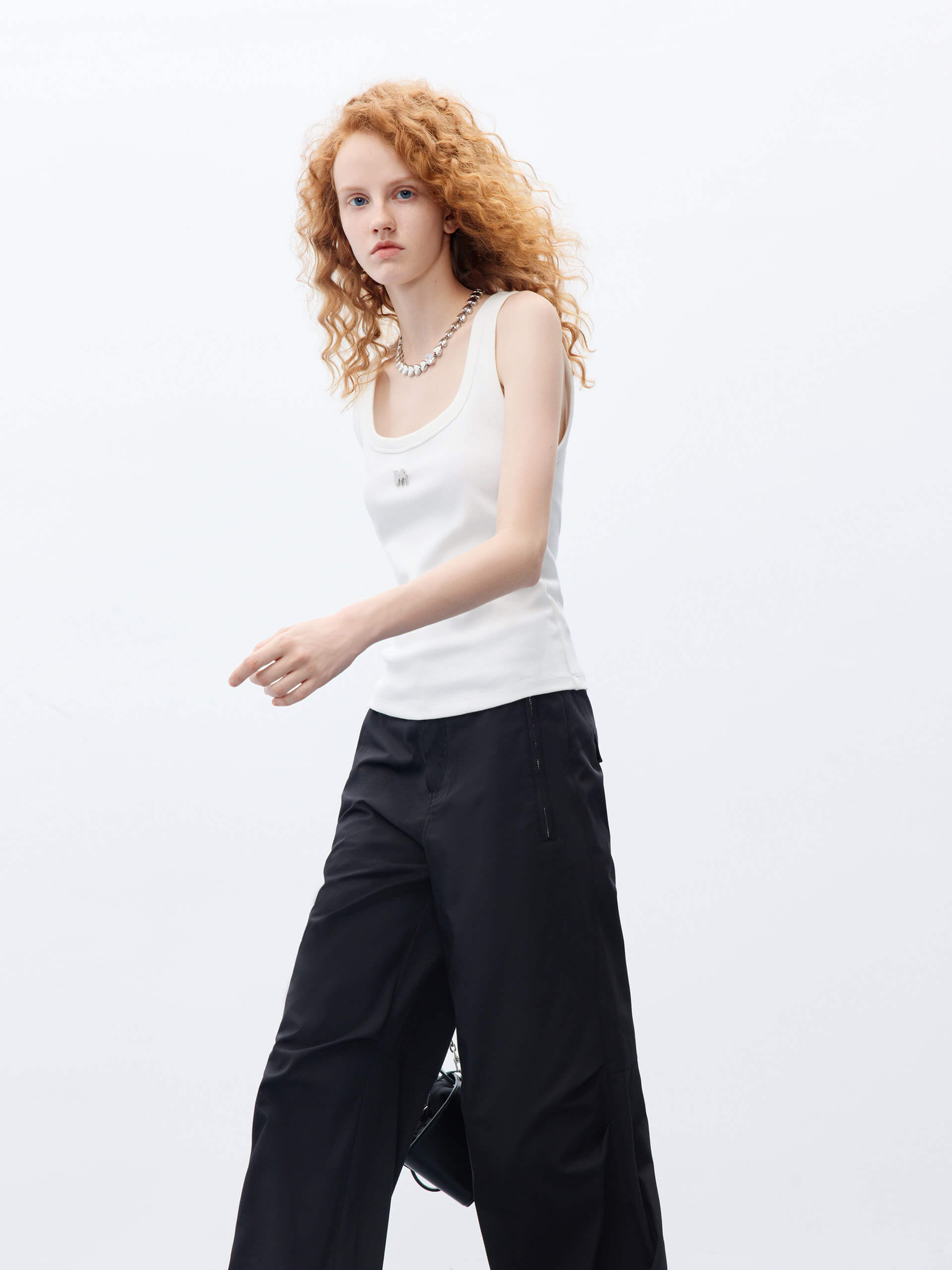 MO&Co. Women's High Waisted Knee Pleated Straight Pants Urbancore in Black