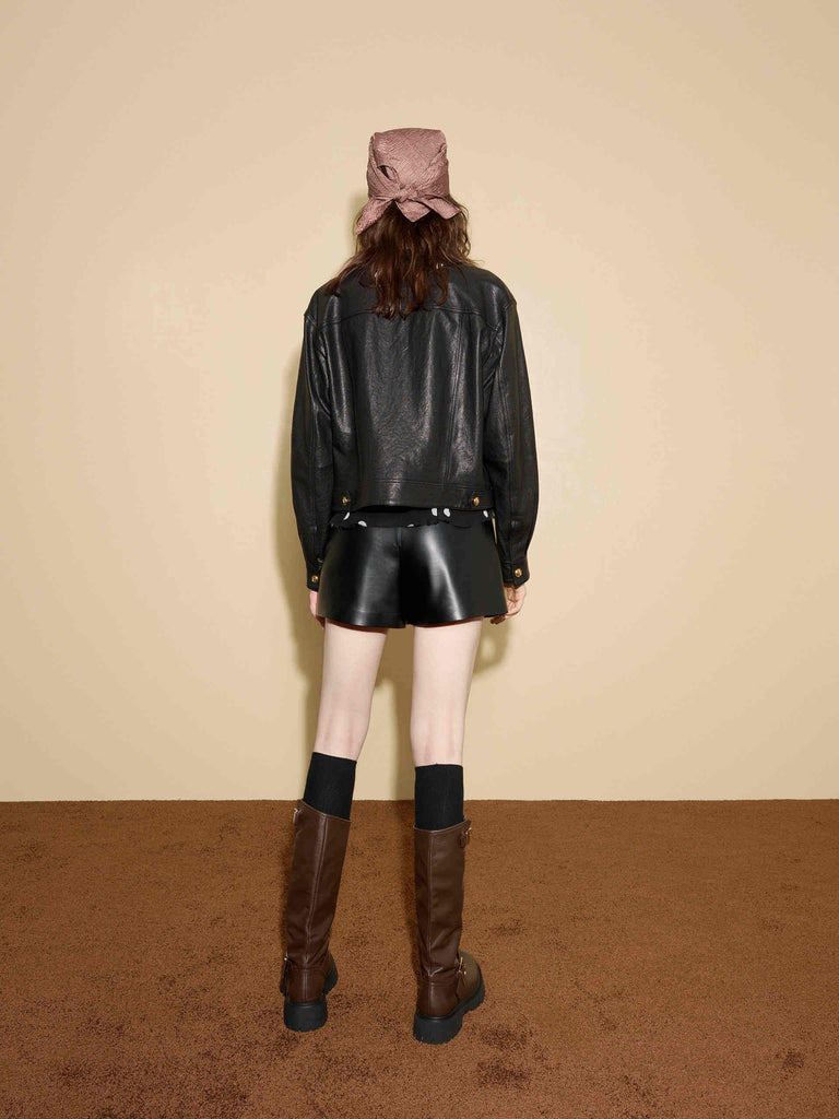 MO&Co. Women's Black Side Slit Faux Leather Skort Shorts