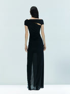 MO&Co. X Coperni Collection | Women's Asymmetric Draped Maxi Dress in Black