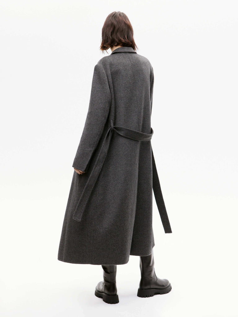 MO&Co. Women's Dark Grey Belted Double Faced Wool Long Coat