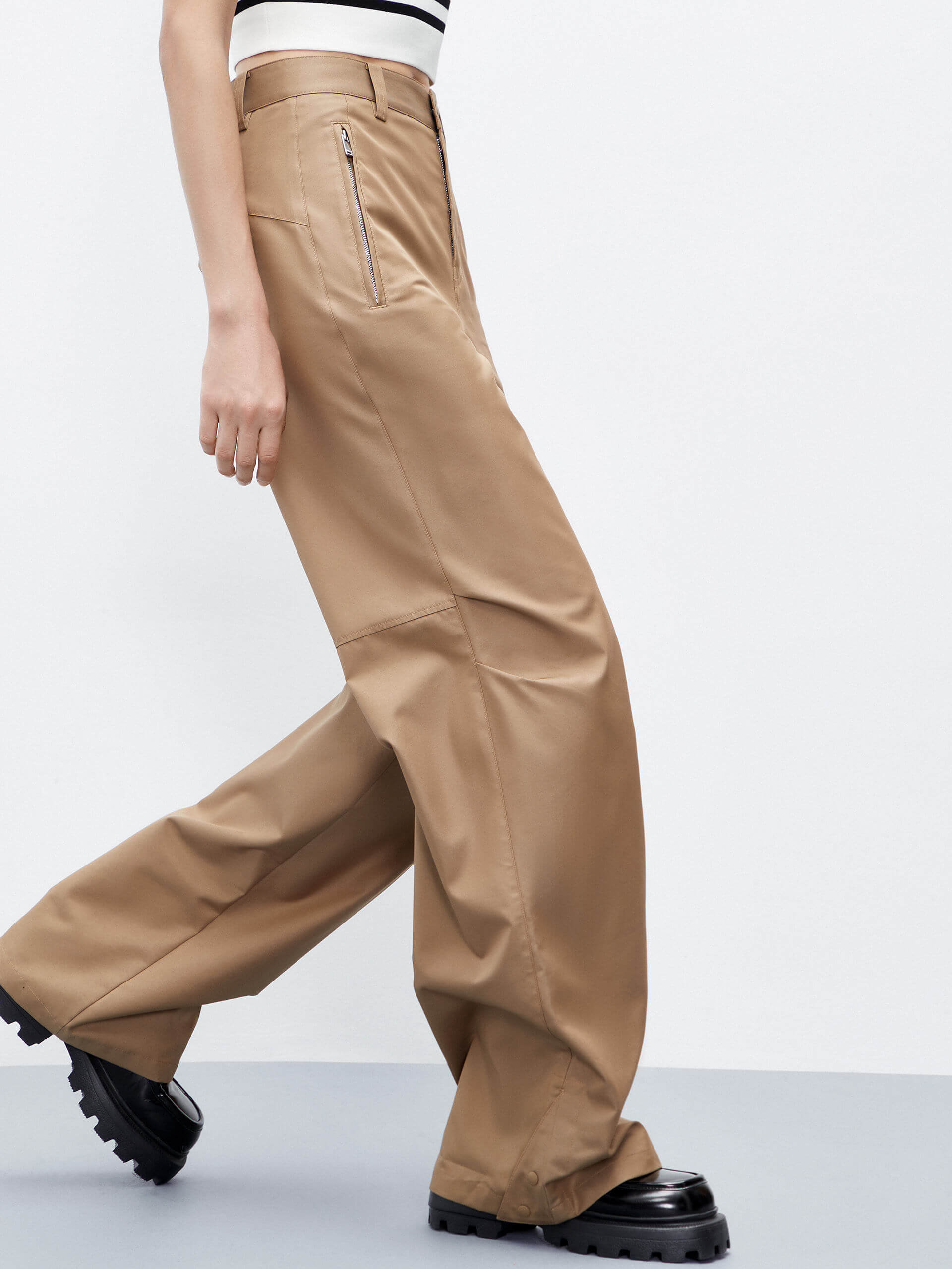 MO&Co. Women's High Waisted Knee Pleated Straight Pants Urbancore  in Camel