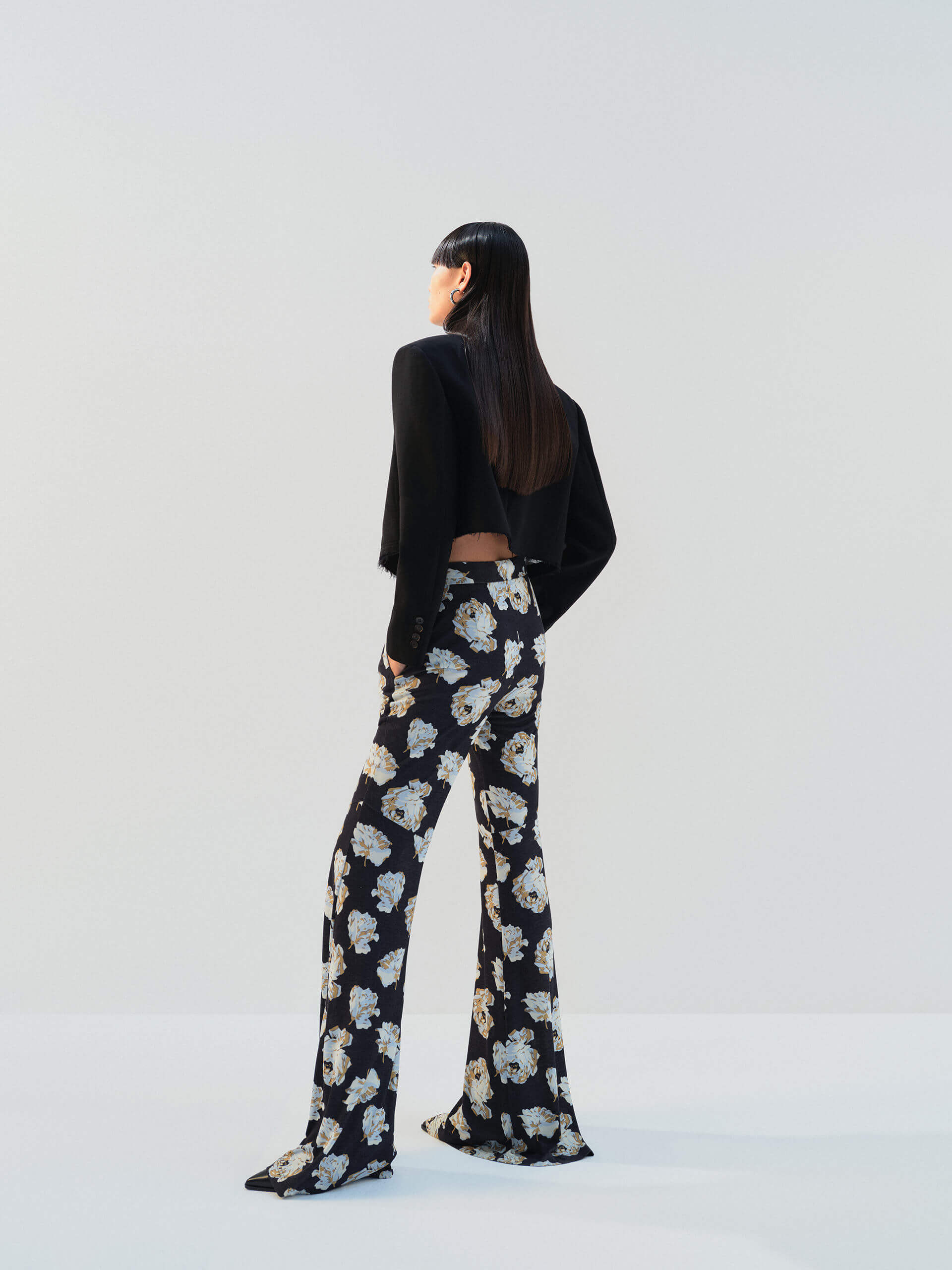 MO&Co. Noir Women’s Floral Printed Full Length Flared Pants