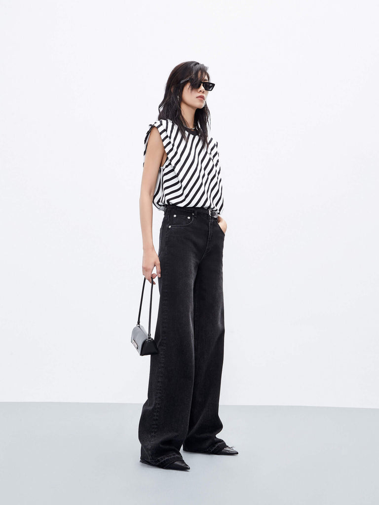MO&Co. Women's Black and White Striped Sleeveless Cotton Top
