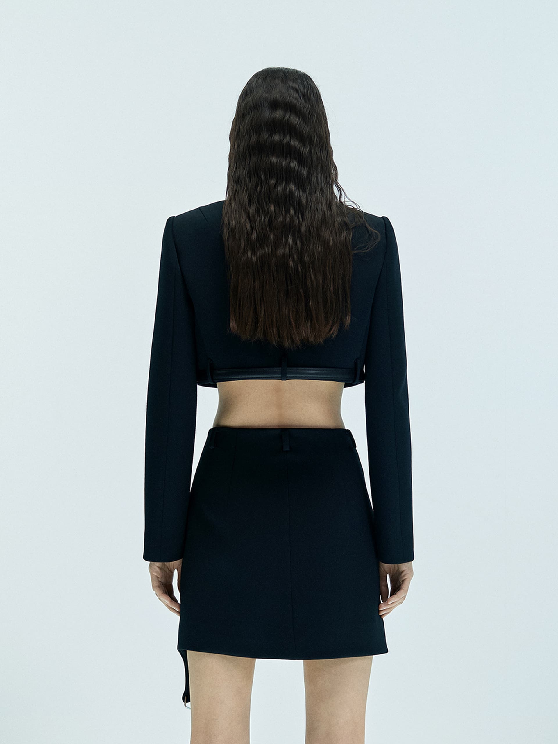 MO&Co. X Coperni Collection | Women's Belted Hem Cropped Jacket in Black