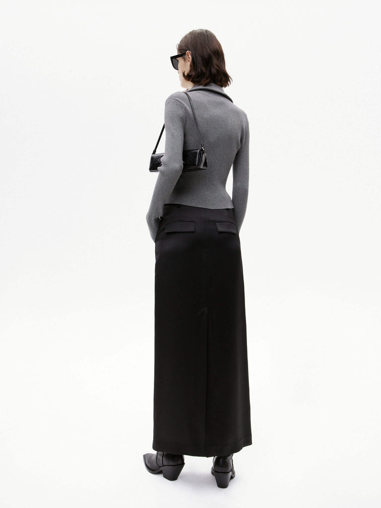 MO&Co. Women's Wool Blend Y2K Ribbed Knit Slim Fit Cardigan Zip Up in Grey
