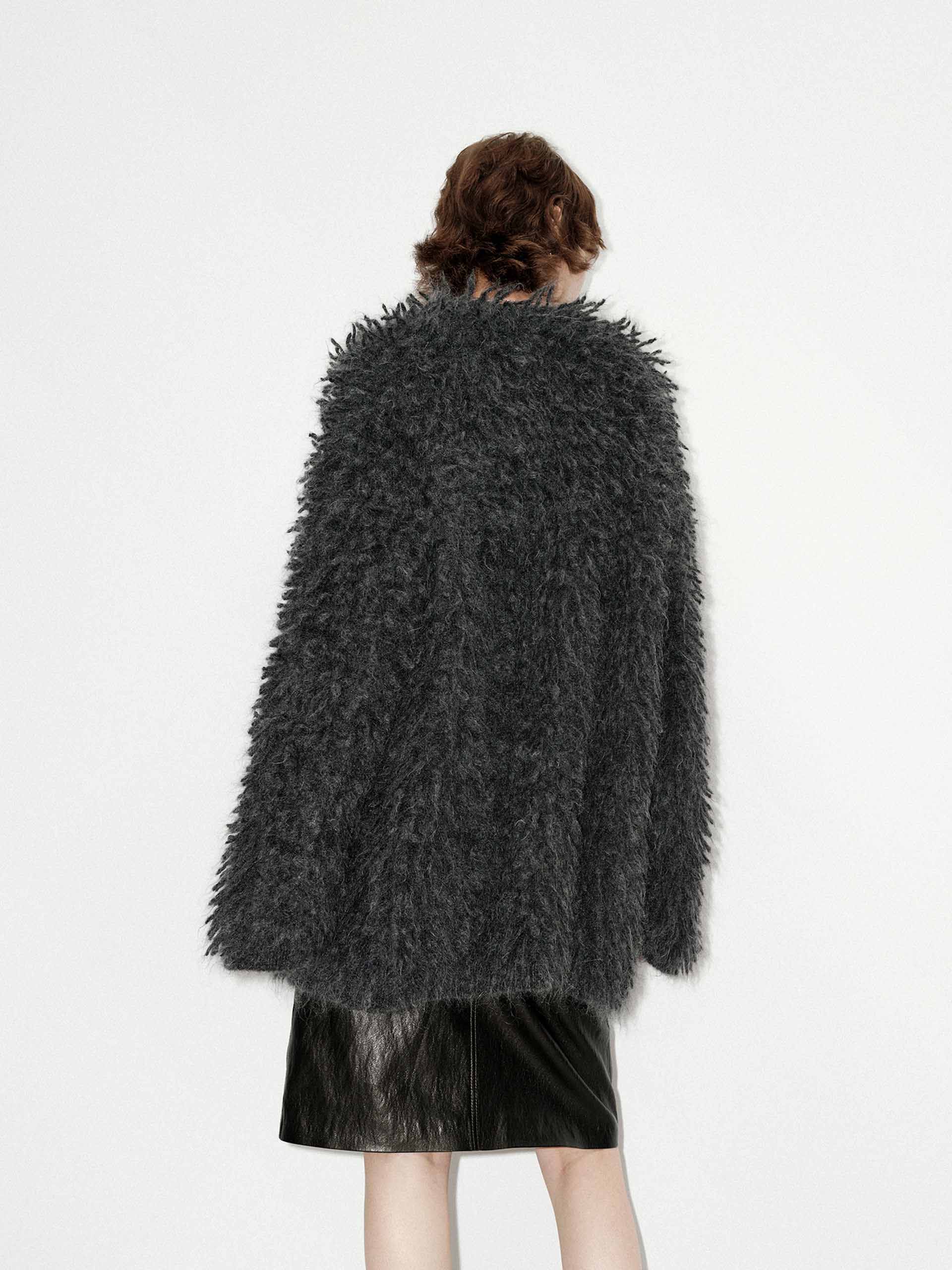 MO&Co. Women's Loose Fit Mohair Blend Fuzzy Long Sleeves Cardigan