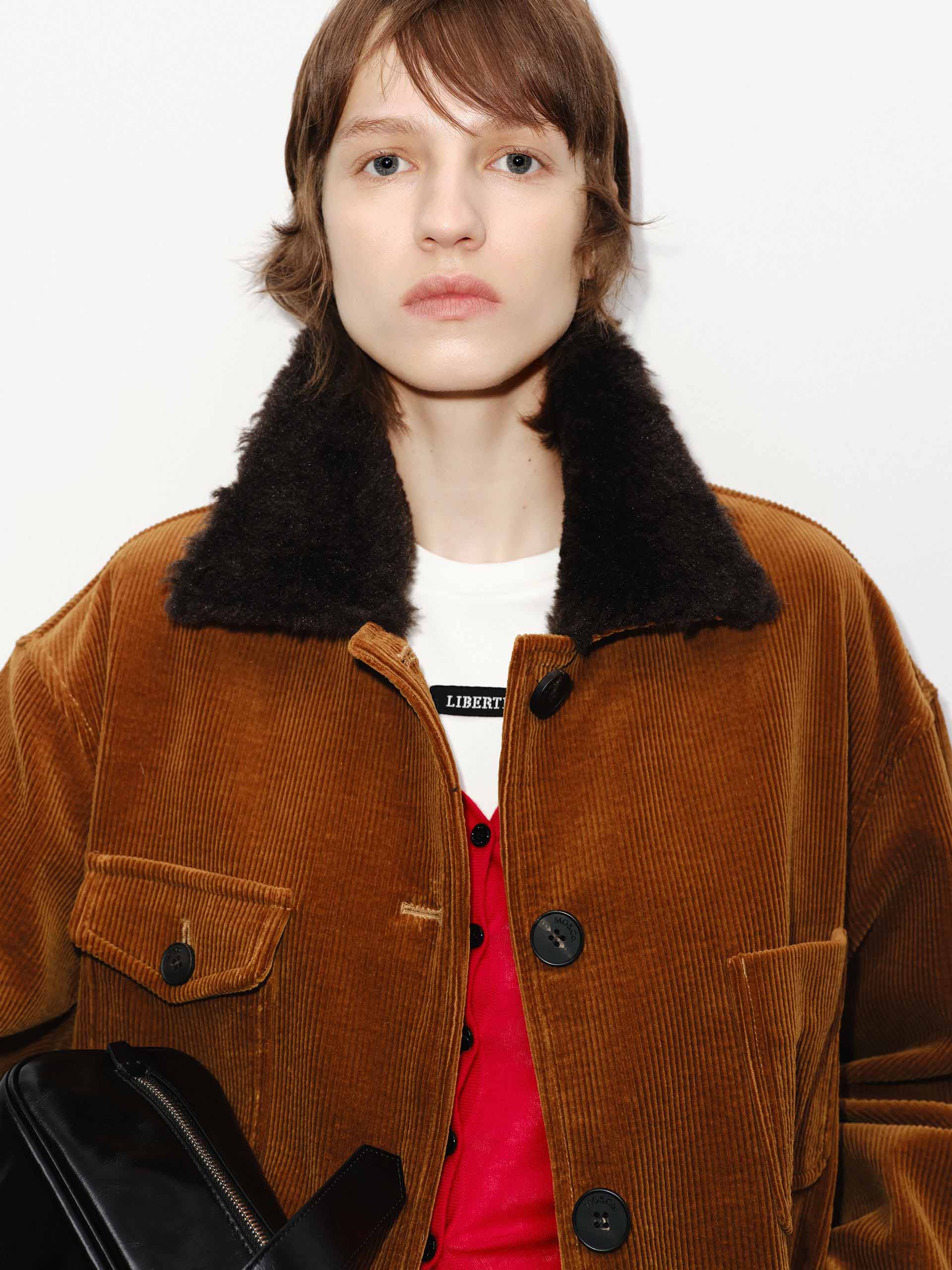 MO&Co. Women's Contrast Collar Pure Cotton Corduroy Michigan Coat