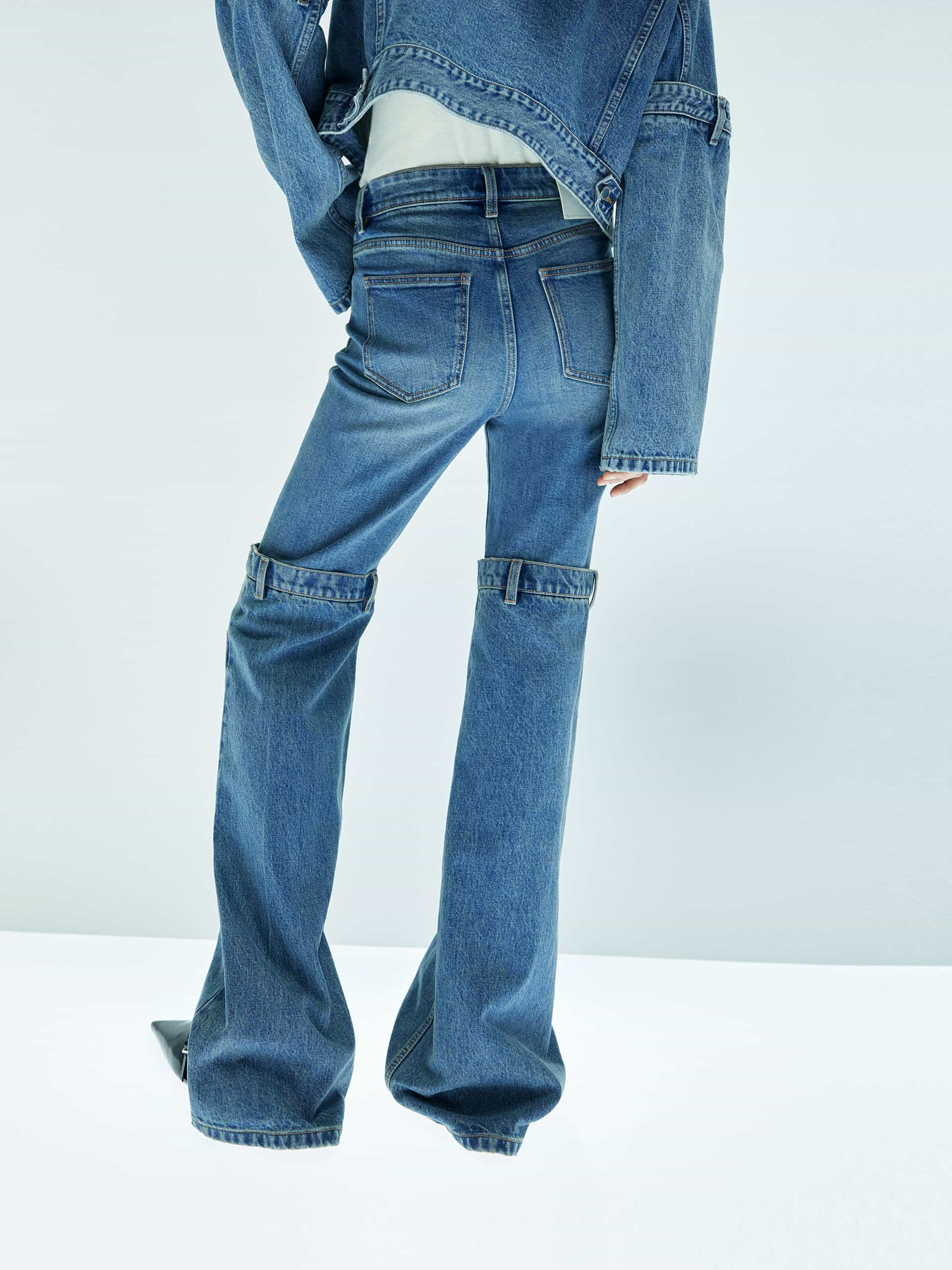 MO&Co. X Coperni Collection | Women's Paneled Straight Leg Blue Jeans